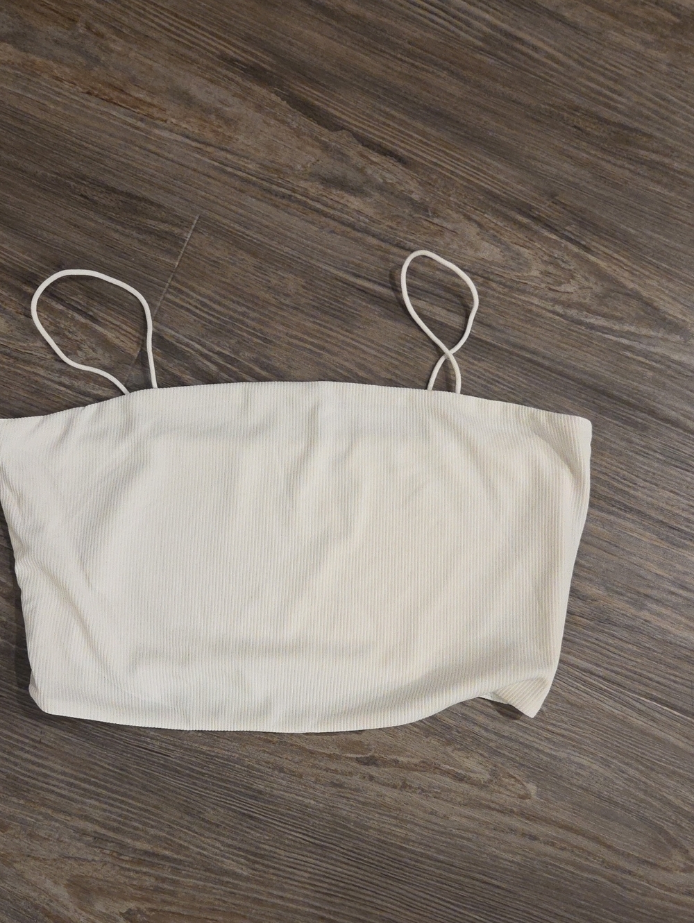 SHEIN Off-White Ribbed Spaghetti Strap Crop Top
